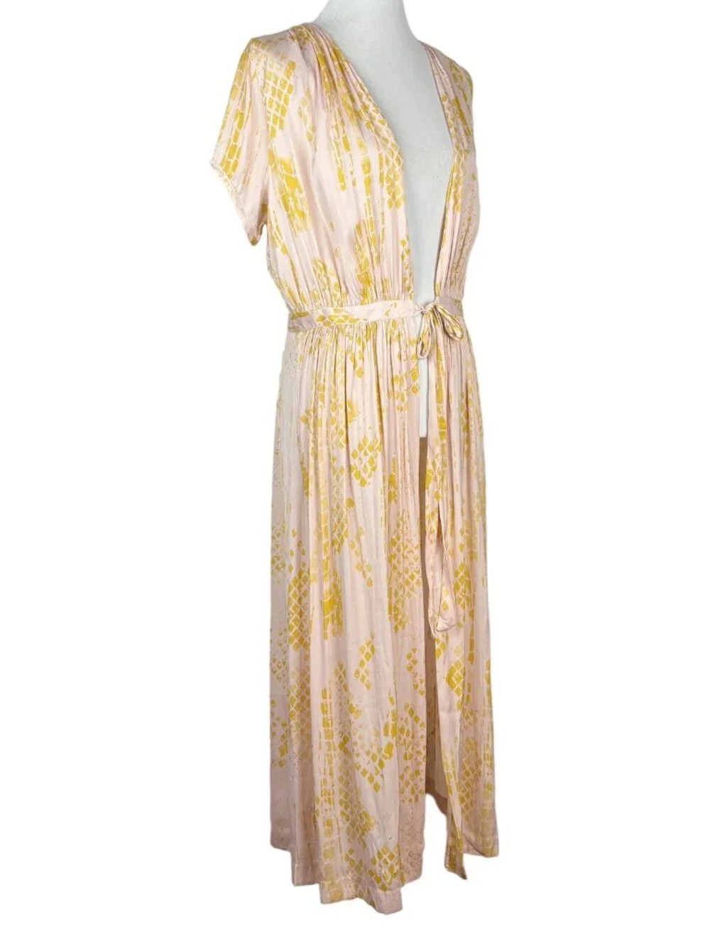 Free People Kimono Duster Womens Large Pink Romantic Satin Robe Cover Up New - Picture 3 of 13